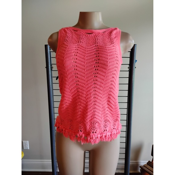 Lilly Pulitzer Tops - Lilly Pulitzer Womens Coral Pink Pointelle Chevron Knit Tassel Fringe TankTop XS